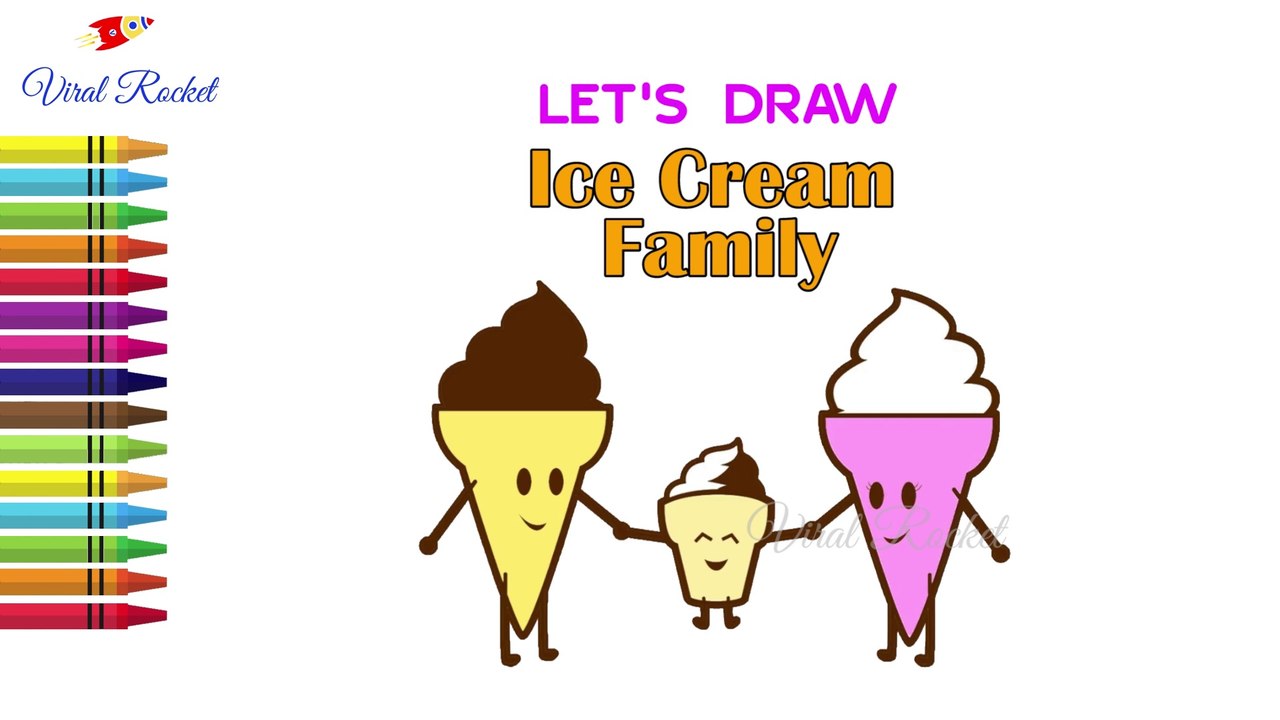 Cone Ice Cream Drawing and Colouring for kids  | Ice Cream Family drawing for children | Art Breeze # 9 | Learn Drawing and Colouring for kids | Viral Rocket