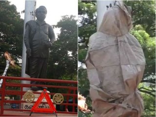 தார்ப்பாய் போட்டு அண்ணா சிலையை மூடிய அதிகாரிகள்..