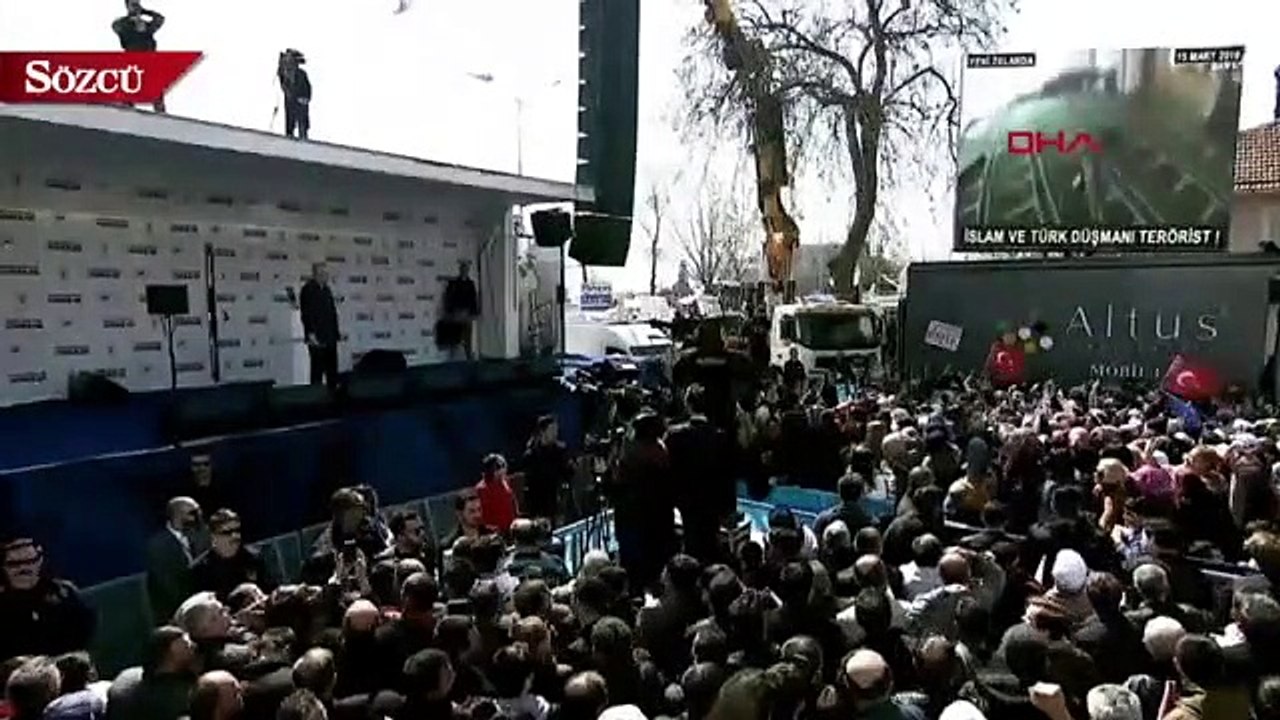 Yeni Zelanda'daki vahşetin görüntüleri AKP mitinginde ekrana geldi