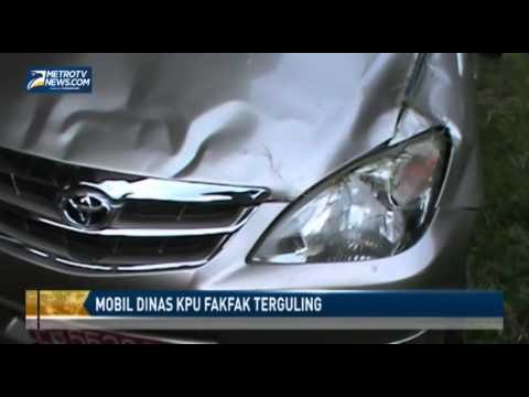 Mobil Dinas KPU Fakfak Terguling di Halaman Sekolah