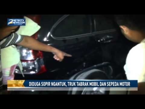 Diduga Sopir Ngantuk, Truk Tabrak Mobil dan Sepeda Motor
