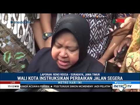 Risma Tinjau Lokasi Jalan Gubeng yang Ambles