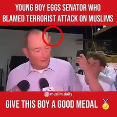Kid who crack the egg on a sinator who blame  muslims on terrorist attack in mosque in NZ