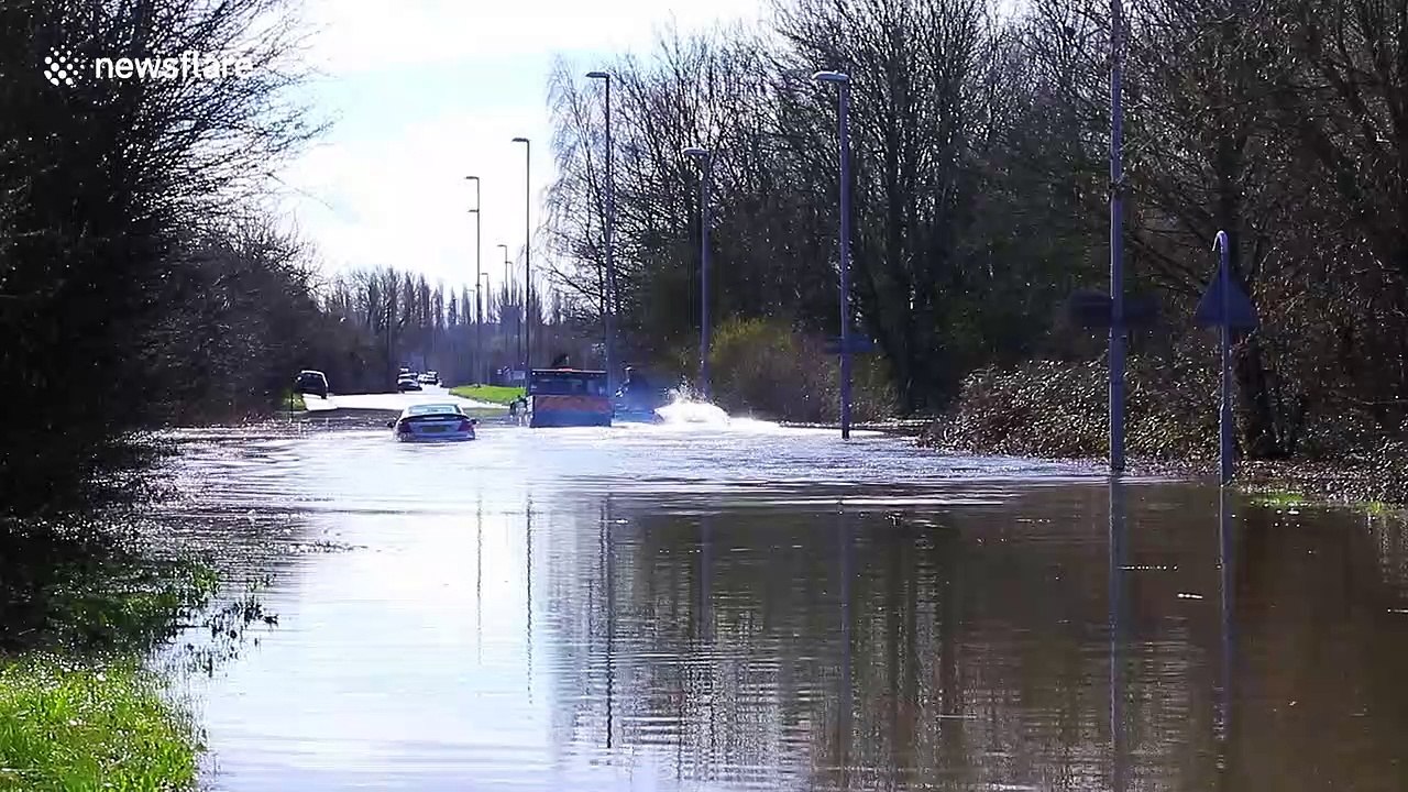 Man on jet-ski makes the most of flooding on submerged Yorkshire roads