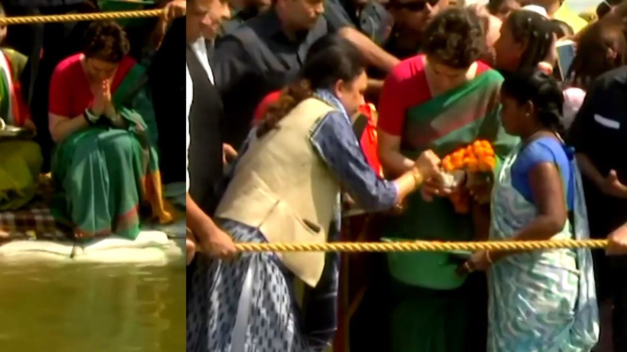 Priyanka Gandhi Vadra prayers at Triveni Sangam in Prayagraj | Oneindia News