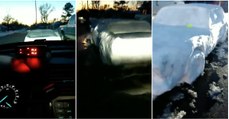 Polícia ia multar carro... mas veio a descobrir que era apenas uma réplica feita de neve!