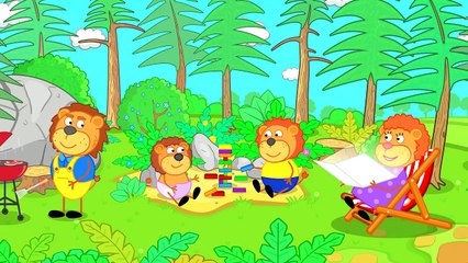Lion de la Famille de dessin animé pour Enfants les Repas sur le Gril pour la fête des pères