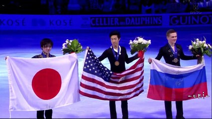 Men's Victory Ceremony - 男子表彰式 - 2018 World Championships - ShomaUNO - Nathan CHEN - Mikhail KOLYADA - 宇野昌磨