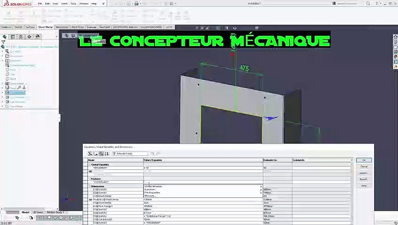 LCM - SOLIDWORKS FRANCAIS - LES ÉQUATIONS 2019 - PARTIE 2 (LA BOITE DE DIALOGUE)