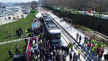 Eminönü-Alibeyköy tramvay hattının test sürüşü havadan görüntülendi