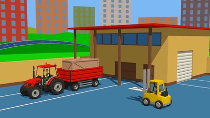 .Red Tractor and Yellow Charger - Construction of the lift | Vehicles for Babies and Kids - Koparka