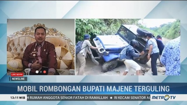 Mobil Rombongan Bupati Majene Terguling