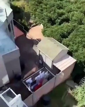 Elle a voulu faire la maline et a laissé tombé la bouteille de vin par dessus la terrasse