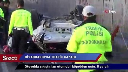 Otoyolda sıkıştırılan otomobil köprüden uçtu