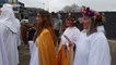 Circle of druids perform pagan ceremony for the spring equinox