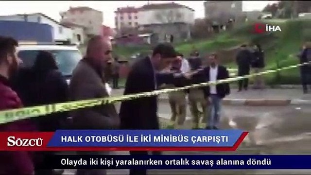 Halk otobüsü ile iki minibüs çarpıştı,