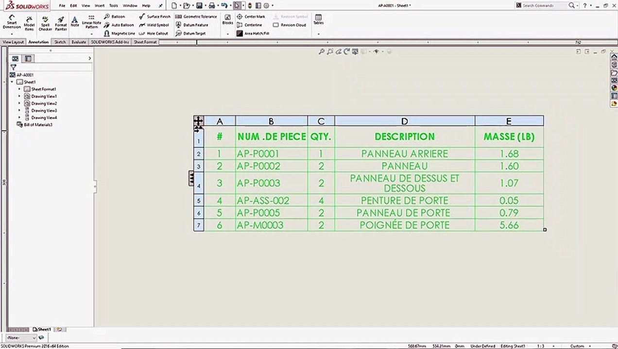 LCM - SOLIDWORKS FRANCAIS – COMMENT AJOUTER UN TITRE A UNE NOMENCLATURE