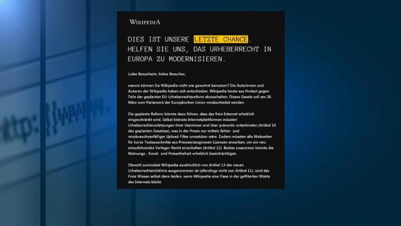 Protest gegen Upload-Filter: Wikipedia offline