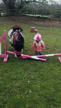 Cette fillette fait une course d'obstacles avec son poney... Trop mignon