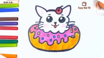 How to draw a cat kawaii donuts for children - Kids life