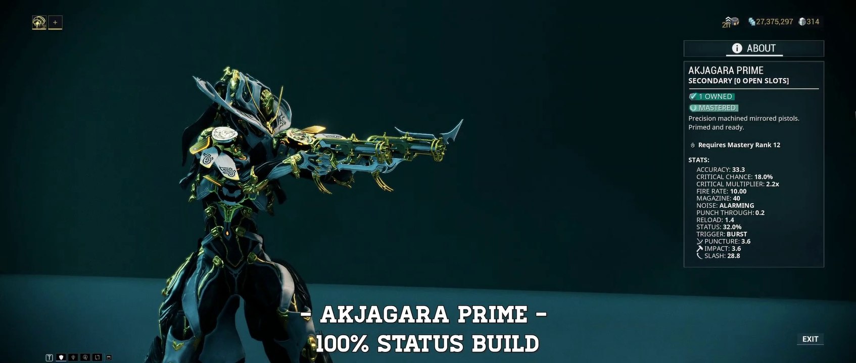 Warframe: Akjagara Prime - 100% Status Build (Update/Hotfix 24.2.6+)