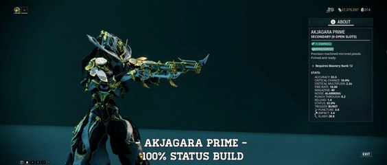 Warframe: Akjagara Prime - 100% Status Build (Update/Hotfix 24.2.6+)