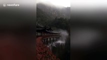 Powerful winds blow waterfall upwards in China’s Zhejiang