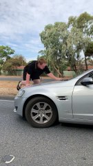 Perturbed Person Climbs onto Moving Car