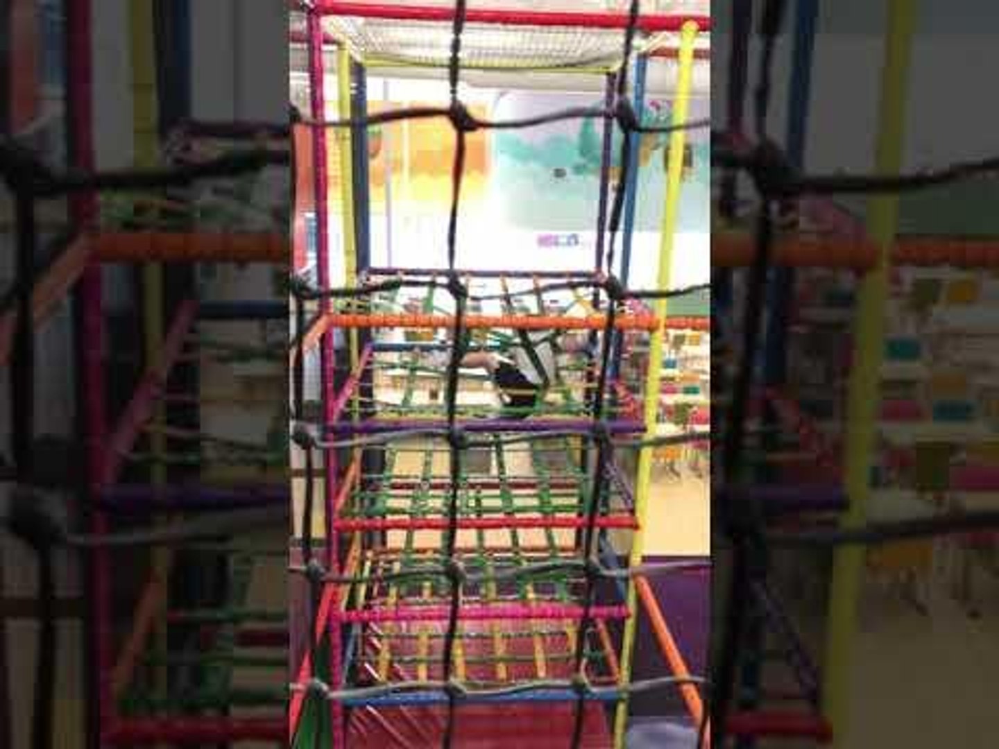 Dad Falls Through Net Trampolines on Indoor Playground - video