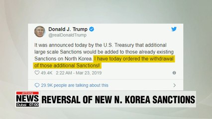 Trump cancels new sanctions on N. Korea