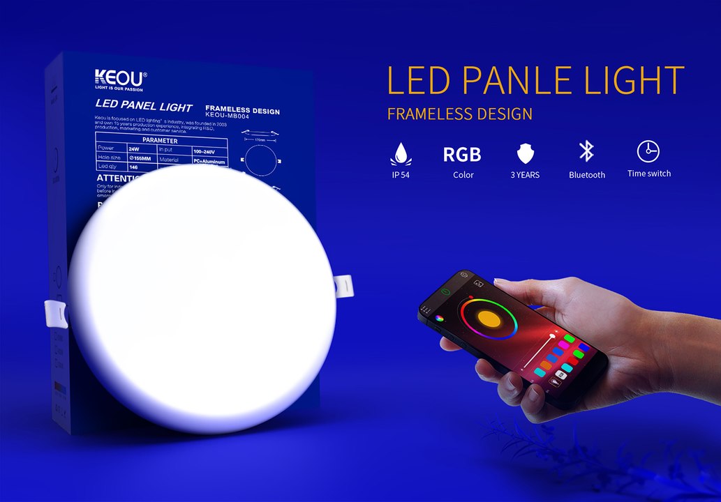 KEOU Lighting 2.4G Wireless Bluetooth RGB Frameless led panel light
