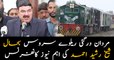 Minister for Railways Sheikh Rasheed Ahmad addresses media