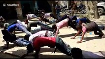 Indian bikers forced to do push-ups as punishment for breaking traffic rules