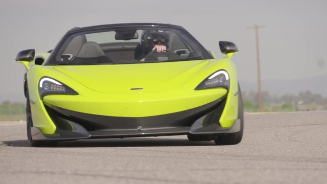 McLaren 600LT Spider in Lime Green Driving on the track