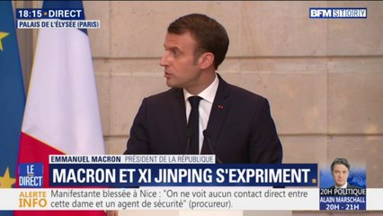 "Nous avons beaucoup avancés sur le climat et la biodiversité." Emmanuel Macron s'exprime aux côtés de Xi Jinping