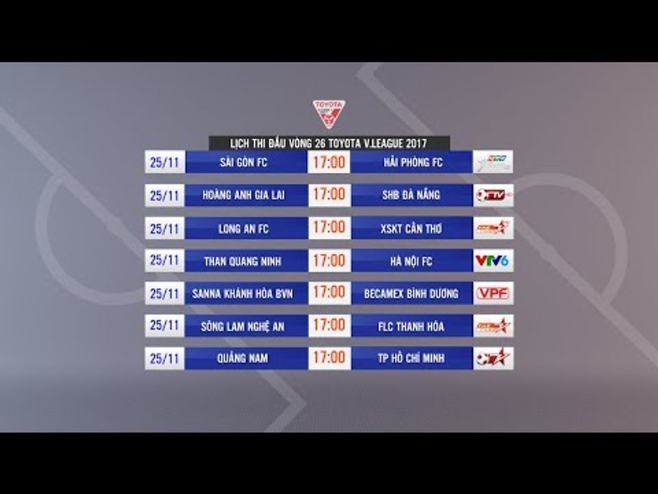 Xác định nhà vô địch | Lịch thi đấu vòng 26 V League 2017