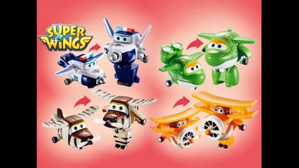 4 Super Wings Mini Transforming Robots Airplanes Paul Mira Bello Grand Albert   Unboxing Demo Review