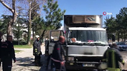 Seyir halindeki lojistik kamyonu alev aldı