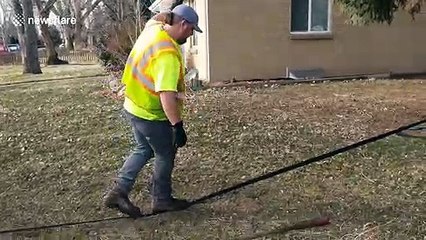 The inevitable happens when novice man attempts slack line