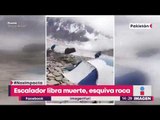 Escalador esquiva roca gigante que le cayó mientras subía montaña | Noticias con Yuriria