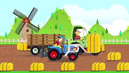 جرار مع القش محمل المزارعين وجمع القش بالة الفيديو للأطفال الرضع والأطفال - Traktory