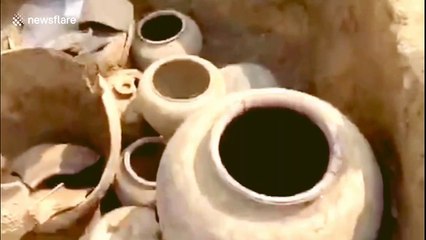 Archaeologists find a jar of eggs in ancient tomb in China's Jiangsu