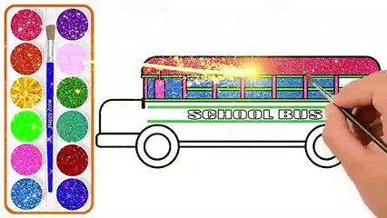 Vẽ và tô màu Xe Buýt - Bé Học Tô Màu - Glitter School Bus Coloring Pages For Kids