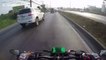 Dashcam shows moment motorcyclist smacks into rear of pickup truck