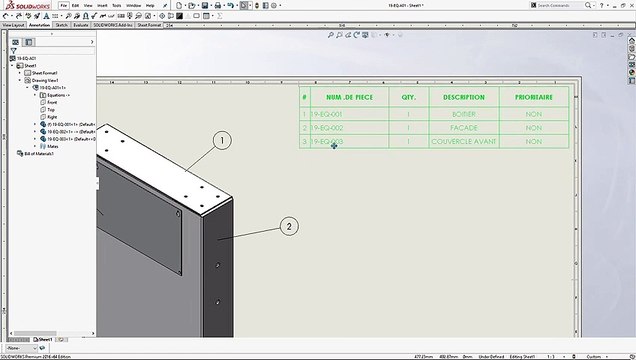 LCM - SOLIDWORKS FRANCAIS – AFFICHER UN NUMÉRO UN PIÈCE (BULLE) DANS UNE NOMENCLATURE D'ASSEMBLAGE