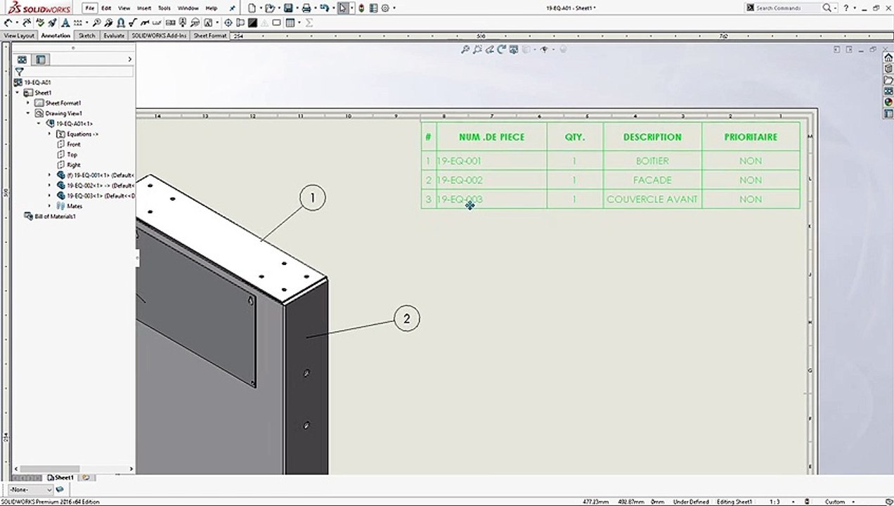 LCM - SOLIDWORKS FRANCAIS – AFFICHER UN NUMÉRO UN PIÈCE (BULLE) DANS UNE NOMENCLATURE D'ASSEMBLAGE
