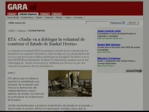 ETA asume en un comunicado la autoría de los atentados de Balmaseda y Sestao