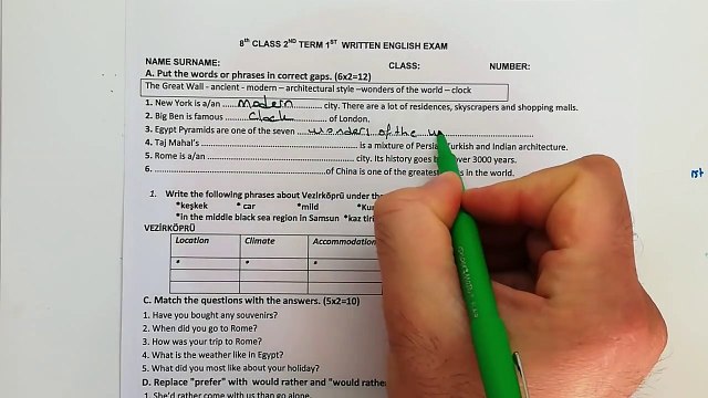 8.Sınıf İNGİLİZCE 2.Dönem 1.Yazılı Soruları ve Çözümü (%99 Çıkabilir )