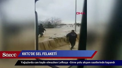 KKTC’de sel felaketi! Seyir halindeki araçlar sürüklendi