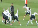 Risas y buen ambiente en el entrenamiento del Real Madrid